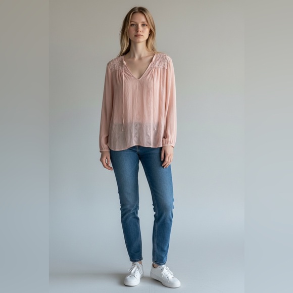 Anthropologie Tops - Anthropologie Tiny Embroidered Split Neck Blouse EUC